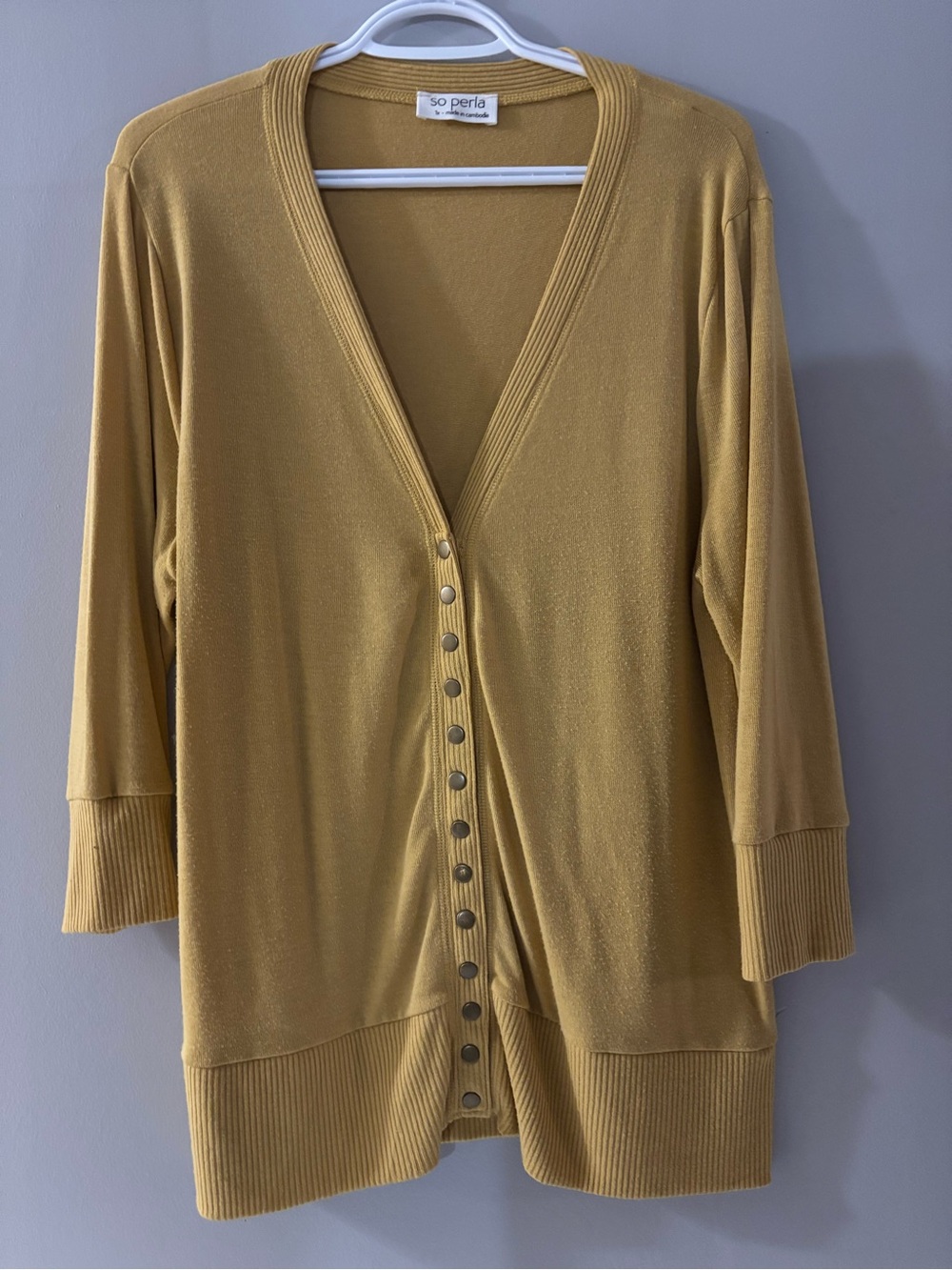 Mustard Button-Front Women's Sweater Cardigan XL